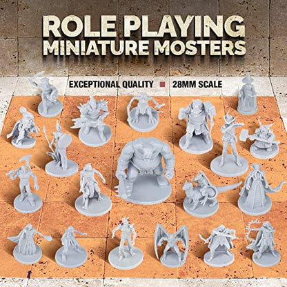 Path Gaming 20‑Piece Unpainted Miniatures Set – 28 mm Fantasy Heroes, Monsters & NPCs for Dungeons & Dragons & Pathfinder
