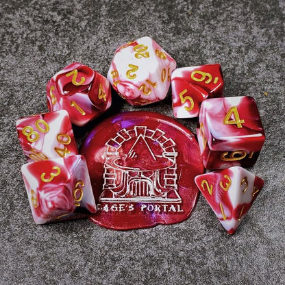 Sage’s Portal Stones DND Dice Set Acrylic Opaque 7-PC Polyhedral DND Dice Set for Dungeons and Dragons D&D Sage’s Cantrips RPG Tabletop TTRPG (Red/White) - color: Red/White