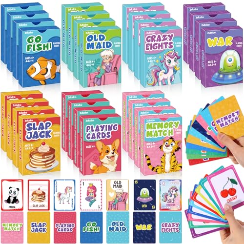 Zubebe 56 Pack Kids Card Games Gifts Bulk Classic Playing Card Game Set for Kids Includes Go Fish, Old Maid, Crazy Eights, Memory Match, Slap Jack, Playing Toy for Party Favors (Classic) - style: Classic