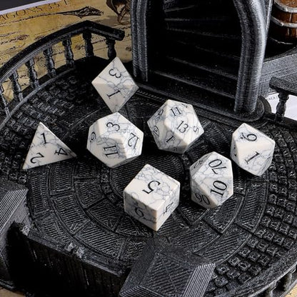 Howlite (White Turquoise) 7Pcs Polyhedral Dice Set, Natural Gemstone Multi-Faceted DND Dice for Dungeons and Dragons RPG Tabletop Role Playing Game (White Turquoise-B) - color: White Turquoise-b