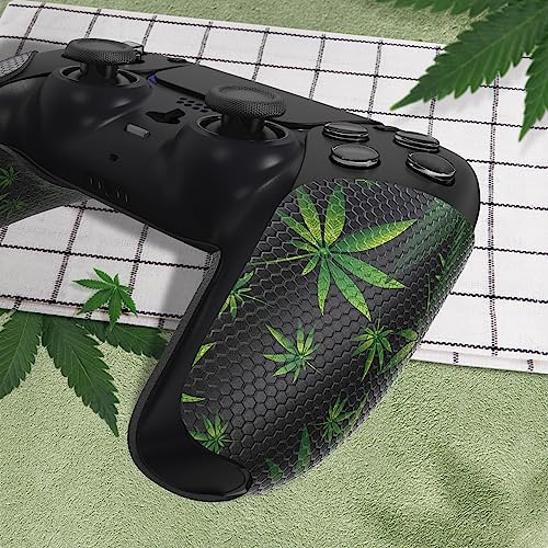 eXtremeRate PlayVital Anti-Skid Sweat-Absorbent Controller Grip for ps5, Professional Textured Soft Rubber Pads Handle Grips for ps5 Controller - Green Weeds - color: Green Weeds