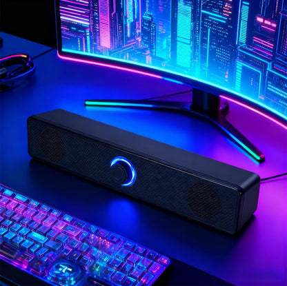 Computer Speakers for Desktop PC, Wired Stereo Speakers with 5.0 Chip/3.5mm Aux, USB Powered Soundbar with Subwoofer, Desk Speakers for Gaming Monitor Music TV Studio, 11.6"×2.4"×2.1", Black - color: Black