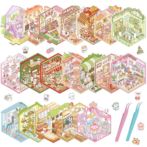 3D House Stickers,DIY Sticker Therapy for Adult Fun Cute Cartoon Stickers | Scene Make Your Own for MINI Room Scenes for MINIature Supermarket for Relief Stress Pass The Time (20 PCS) - size: 20 Pcs Regular