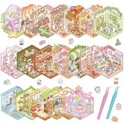 3D House Stickers,DIY Sticker Therapy for Adult Fun Cute Cartoon Stickers | Scene Make Your Own for MINI Room Scenes for MINIature Supermarket for Relief Stress Pass The Time (20 PCS) - size: 20 Pcs Regular