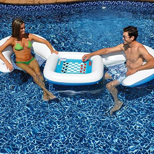 SWIMLINE ORIGINAL Inflatable Game Table Station With Waterproof Playing Cards & Two Inflatable Sling Chairs W/ CupHolders | Double Sided Game Set | Poker & Card Games | Chess & Checkers - style: Game Station Combo W/ Waterproof Cards