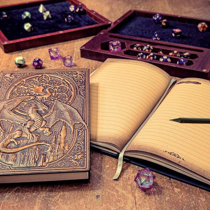 First Reign 3-in-1 DnD Dice Box, DnD Dice Tray & Journal | D&D Starter Set | DnD dice box with double rolling trays & journal | Fits 2 RPG dice sets, mini, pencil (not included) | DnD accessories & gift