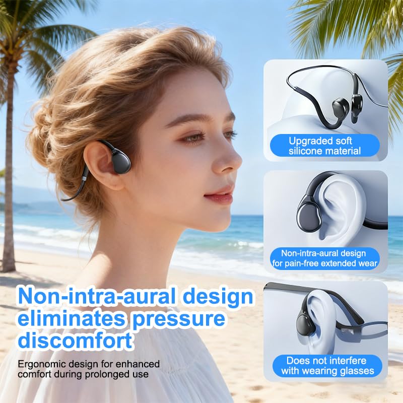 Open Ear Headphones with Microphone, Wired Air Conduction Headphones, Lightweight Flexible Open Back Headset for Phones Tablets Laptop, 3.5mm+USB Connection, 4.27 Ft Cable, Black