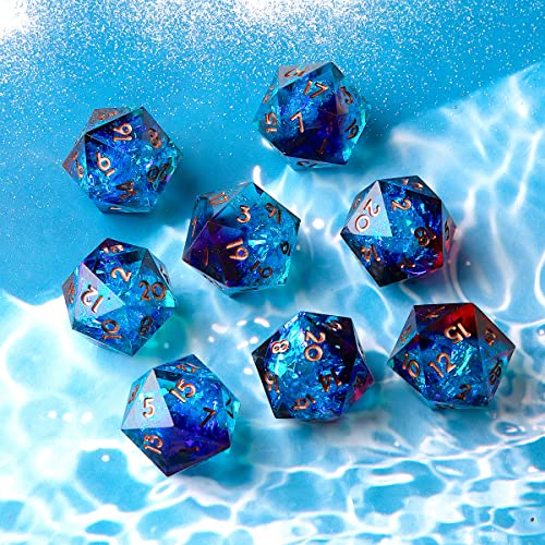 Single D20 Dice - 22mm, 20 Sided D&D Dice for Dungeons and Dragons, DND Dice with Resin Sharp Edge, Handmade Polyhedral for RPG, Roleplaying Games MTG Table Games(Blue Red) - color: D20-blud Red