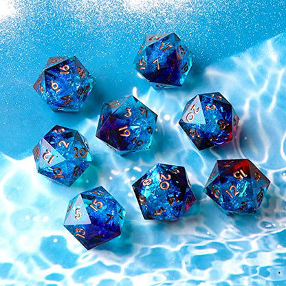 Single D20 Dice - 22mm, 20 Sided D&D Dice for Dungeons and Dragons, DND Dice with Resin Sharp Edge, Handmade Polyhedral for RPG, Roleplaying Games MTG Table Games(Blue Red) - color: D20-blud Red