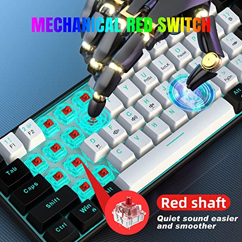 Snpurdiri 60% Wired Mechanical Gaming Keyboard (Black-White, Red Switches) | Ice Blue LED Backlit 61 Keys Mini Wired Office Keyboard for Windows Laptop PC Mac - color: Black White(Ice Blue Light)/Red Switch