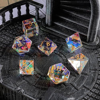 LUCKY-M Polyhedral Prism Glass DND Dice, Dungeons and Dragons Dice Set Unique 7PCS Gemstone Dice D4 D6 D8 D10 D00 D12 D20, RPG D&D Accessories Dice Gift - color: 7.rainbow Mirror