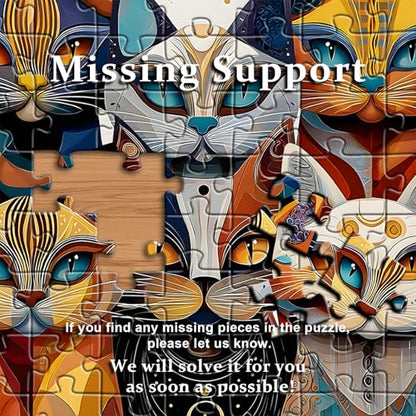 Cat Puzzles for Adults 1000 Pieces, PICKFORU Abstract Cat Jigsaw Puzzle, Animal Funny Kitty Challenge Puzzle Kitten