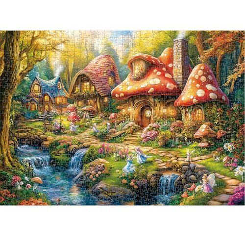 1000 Piece Puzzle for Adults, 20 x 27 inches Jigsaw Puzzles - Mushroom | Tight Piece Fit, 1:1 Reference Poster, Lettered Back, Minimal Puzzle Dust, Vibrant Colors, 2mm Extra-Thick Pieces - color: 1000 Pieces-mushroom Village