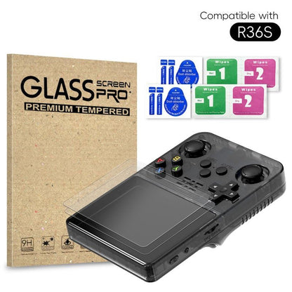 Carrying Case for R36S with 2 Tempered Glass Protective Film + Silicone Protective Cover + 2 Keycaps, Full Body Protection Shockproof EVA Handheld Game Console Case Travel Storage Bag (Purple) - color: Purple
