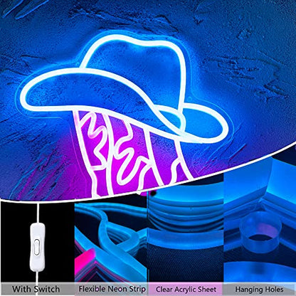 Cowboy Boot and Hat LED Neon Sign,Western Country Wall Decor for Bar, Man Cave, Garage,Pink White Aesthetic Rodeo Neon Light, Unique Christmas Birthday Gifts(13x15 in) - style: Cowboy Boot