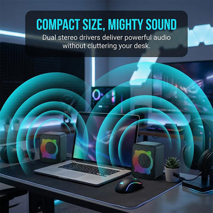1 Pair Computer Speakers with Subwoofer, USB Powered Speakers with 3.5mm Aux Input, Wired RGB Stereo Speaker for Desktop PC Monitor, Gaming Desk Accessories
