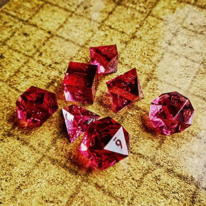 Bescon Crystal Clear (Unpainted) Sharp Edge DND Dice Set of 7, Razor Edged Polyhedral D&D Dice Set for Dungeons and Dragons Role Playing Games, WineRed Color - color: Winered