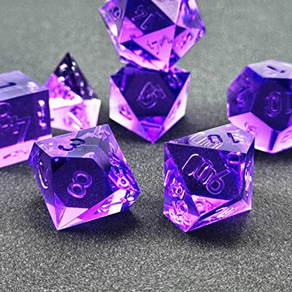 Bescon Crystal Clear (Unpainted) Sharp Edge DND Dice Set of 7, Razor Edged Polyhedral D&D Dice Set for Dungeons and Dragons Role Playing Games, Lavandar Color - color: Lavandar