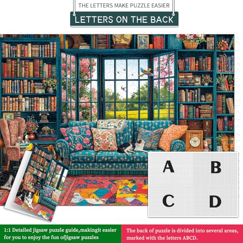 Puzzles for Adults 1000 Pieces,Cozy Study Jigsaw Puzzle with 1:1 HD Poster, Perfect Interlocking No Dust, Stress Relief Ideal Gift for Family Games - color: Cozy Study