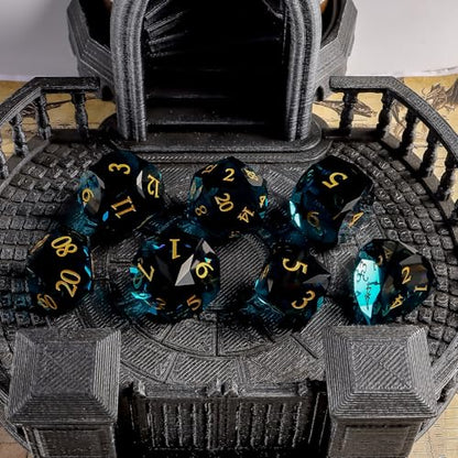 Crystal Amethyst Polyhedral Dice Set for DND (7-Piece) - Hand-Polished Gemstone Gaming Dice for Dungeons and Dragons & Tabletop RPGs, with Gift Case - color: Sj-005