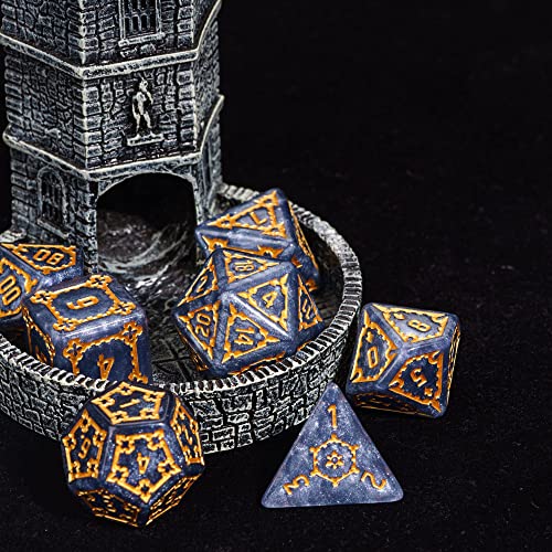 cusdie 7 Pcs 25mm Giant DND Dice with Dragon Eye Dice Bag, Polyhedral Dice Set, D&D Dice for Pathfinder RPG(Blue) - color: Blue