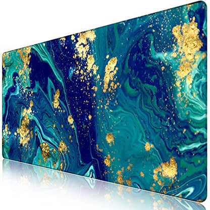 iCasso Extended Gaming Mouse Pad,Desk Pad 35.4x15.7in,Blue Marble | Large Non-Slip Rubber Base Mousepad with Stitched Edges,Waterproof Keyboard Mouse Mat for Work, Office, Home - color: Blue Marble