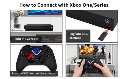 Wireless Game Controller with LED Lighting Compatible with Xbox One S/X, Xbox Series S/X Gaming Gamepad, Remote Joypad with 2.4G Wireless Adapter, Rechargeable Battery - color: Black