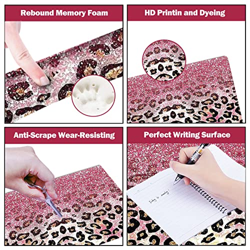 ARTSO Extended Gaming Mouse Pad Set, Keyboard Wrist Rest Support Pad + Wrist Cushion + XXL Large Mouse Pad + Coaster, Stitched Edge, Non-Slip, Memory Foam Desk Mat, Pink Leopard Print - color: Pink Leopard Print