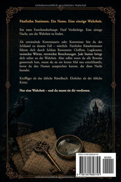 Escape Room & Logikrätsel: Mordfall auf Schloss Ravenstein: Ein Krimi-Rätselbuch für Erwachsene mit 15 Rätseln, Chiffren und versteckten Wörtern zum Miträtseln (German Edition)