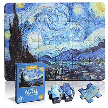 24 Pieces Starry Night Puzzle, Toddler Easy Puzzles for Kids Ages 3-5,4-6 Artist-an Intellectual Decompression Entertainment Game and Preschool Educational Learning Toys - color: Starry Night-24p