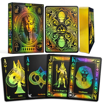 WJPC Black Gold Foil Edge Ancient Egyptian Elements Playing Cards, Poker Cards,Deck of Cards for Game Party Gift (Black Gold) - color: Black Gold