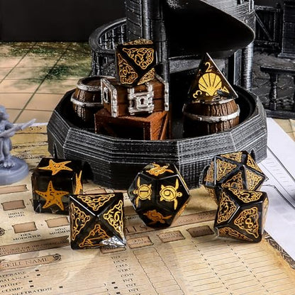 LUCKY-M Turtle Dice DND Set 7PCS, Polyhedral Dice D&D for Dungeons and Dragons, Black Dice with Case for RPG MTG Tabletop Games Men & Women Gift(Black) - color: Pt-black