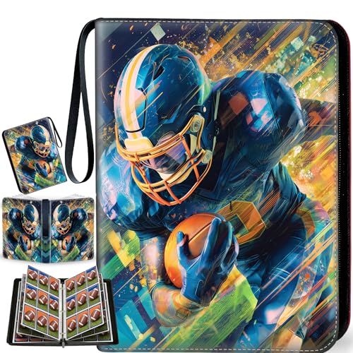 9-Pocket Zipper Football Card Binder, 900-Card Capacity with 50 Removable Sleeves, Portable Travel Storage Display Case, Gift for Kids Teens Adult Sports Card Collectors, Fits All Sports Trading Cards - color: Ganlanqiu-RW02-900 cards