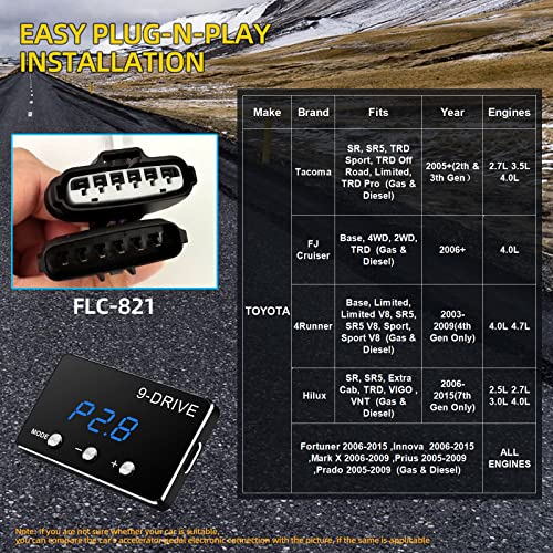 Throttle Response Controller 9 Drive Modes Smart Electronic Racing Accelerator Compatible with Toyota Tacoma FJ Cruiser 4Runner Hilux Prius Fortuner Innova Prado - size: 821