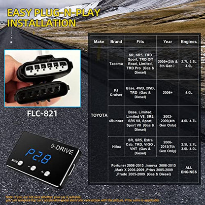 Throttle Response Controller 9 Drive Modes Smart Electronic Racing Accelerator Compatible with Toyota Tacoma FJ Cruiser 4Runner Hilux Prius Fortuner Innova Prado - size: 821
