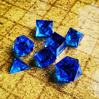 Bescon Crystal Clear (Unpainted) Sharp Edge DND Dice Set of 7, Razor Edged Polyhedral D&D Dice Set for Dungeons and Dragons Role Playing Games, Sapphire Color - color: Sapphire