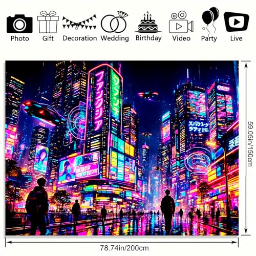 KKYEJLQYIUV Reactive Tapestry, Black Light Neon Wall Tapestry, Luminous Space Tapestry, Bedroom, Living Room, Game Room Decoration Large Tapestry, Cyber City - color: City-3