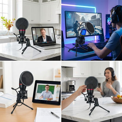 USB Microphone with USB and 3.5mm Interface, Plug and Play Mic with RGB Light and Tripod for Streaming, Gaming, Recording, and Podcast on Desktop Laptop