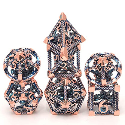 D and D Polyhedral Dice Set, Metal Dice Set 7pcs(D20 D6 D4 D12 D10 D% D4) Cthulhu Design for Dungeons Dragons D&D Pathfinder and Other Tabletop Role-Playing Games - color: 3d Copper Blue