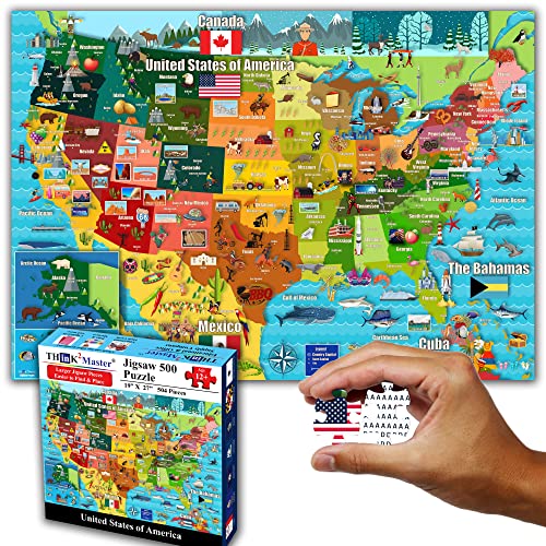 Think2Master Colorful United States Map 500 Pieces with Large Pieces Jigsaw Puzzle for 13+, Teens, Adults & Families. Great Gift for stimulating Interest in the USA Map. Size: 26.8” X 18.9” - style: Map of USA