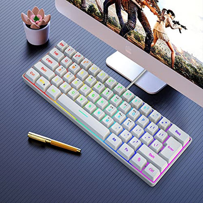 Snpurdiri 60% Wired Gaming Keyboard, 61 Keys RGB Backlit Wrist Rest Ultra-Compact Mini Waterproof Keyboard for PC Computer Gamer (White) | Backlit Ultra-Compact Mini Gaming Keyboard for PC Computer Gamer - color: White