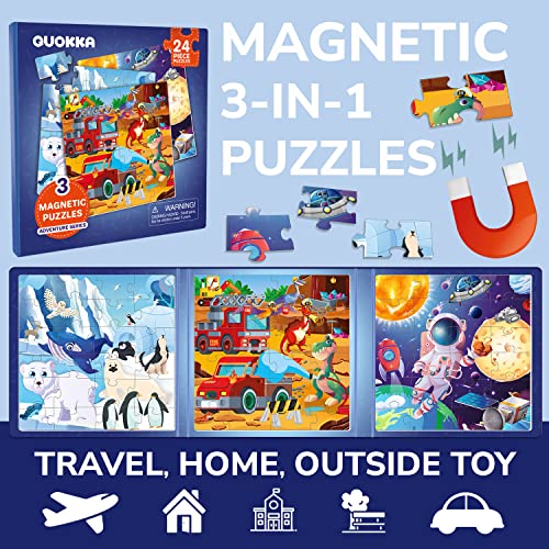 Magnetic Puzzles for Toddlers 3-5 - Kids Travel Toys for Boys and Girls | 24 Pieces Kids Puzzles Ages 2-4 - Travel Games for Kids 4-6 - Learning Animal, Space, Dino Car Airplane Road Trip Activities - color: 6. Space 24 Pcs