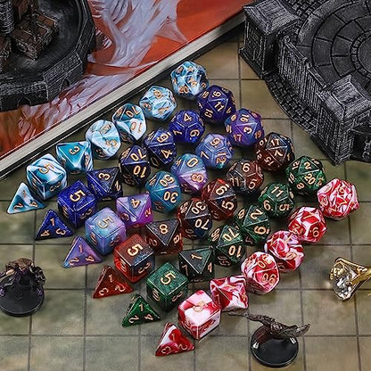 CiaraQ Polyhedral Dice Set - DND Role Playing Dice | Acrylic RPG Dice for Dungeons and Dragons MTG Table Games, Multi-Color, 42pcs - color: Red & White / Blue & White / Blue & Purple / Black & Green / Black & Purple
