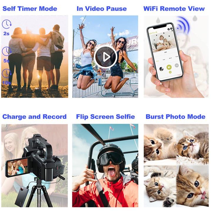 Acuvar 4K/6K Camcorder Video Camera – 64MP 60FPS Vlogging Camera for YouTube, WiFi, LED Light, Mic, 64GB SD Card – Live Stream Webcam - style: Essential Kit