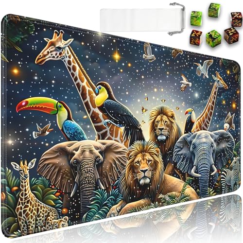 for MTG Playmat + Drawstring Travel Pouch + 6 Dice Counter, for Tabletop Trading Card Game Playmats or Mouse Pad, Anti-Slip Rubber 24 x 14 in, Animal Family for TCG Playmat (No with Zone) - color: JV-Playmat-6-1-I248