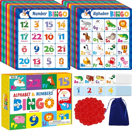 SpriteGru Alphabet Bingo Game, Uppercase/Lowercase/Number Bingo Game ABC and 123 Bingo Board Game for Kindergarten and Preschool Kids 4+, Perfect for Classroom & At Home - style: Uppercase/Lowercase/Number Bingo Game