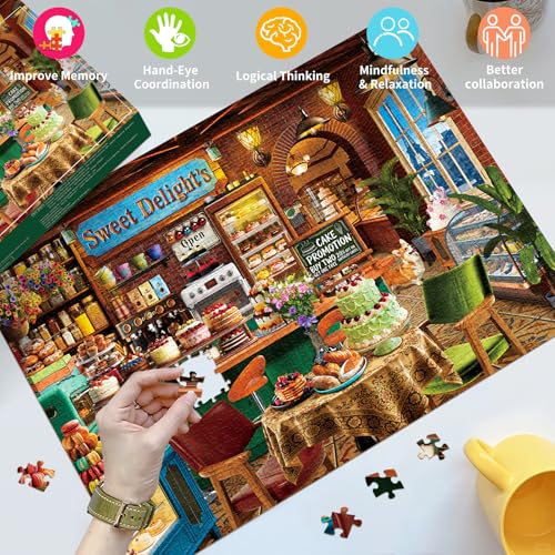 HUADADA Puzzles for Adults 1000 Pieces-Sweet Shop | Eco matte oil print, eye strain relief, tight puzzle piece fit, vibrant colours - color: Sweet Shop