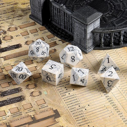 Howlite (White Turquoise) 7Pcs Polyhedral Dice Set, Natural Gemstone Multi-Faceted DND Dice for Dungeons and Dragons RPG Tabletop Role Playing Game (White Turquoise-B) - color: White Turquoise-b