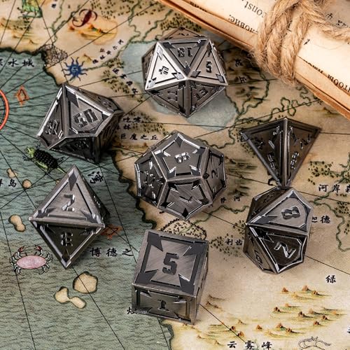 UDIXI Metal Dice Set D&D Heavy Metallic DND Dice for Tabletop Game (Nickel) | 7-Pieces, Lozenge Pattern, Zinc Alloy Material, Gorgeous Gift Case, DM Gift, for Dungeons and Dragons Role Playing Games - color: Ancient Silver