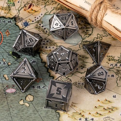 UDIXI Metal Dice Set D&D Heavy Metallic DND Dice for Tabletop Game (Nickel) | 7-Pieces, Lozenge Pattern, Zinc Alloy Material, Gorgeous Gift Case, DM Gift, for Dungeons and Dragons Role Playing Games - color: Ancient Silver